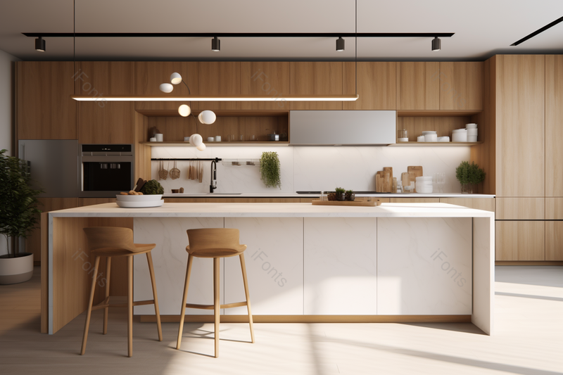 明亮宽敞的原木开放式厨房餐厅桌椅摄影背景,高清,摄影图,摄影图片,图片大全,摄影图免费下载